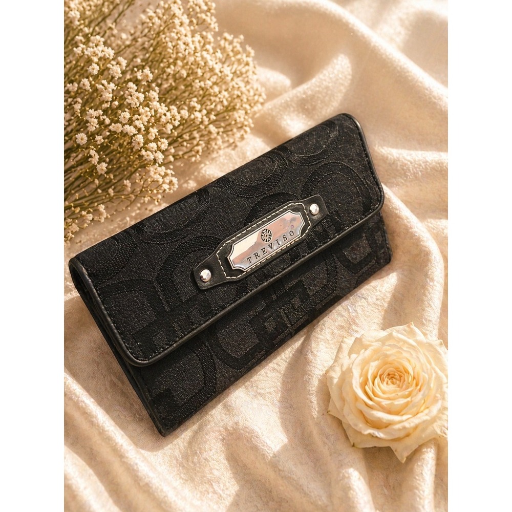 Treviso Black Monogram Wallet | Gold Detail | Classic Everyday Wallet